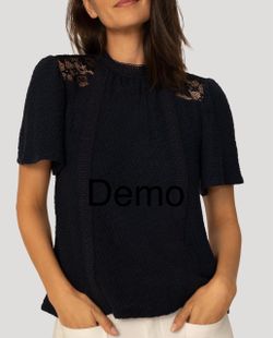 Cable & Gauge Lace Mix Flutter Sleeve Top for Women (XXL)