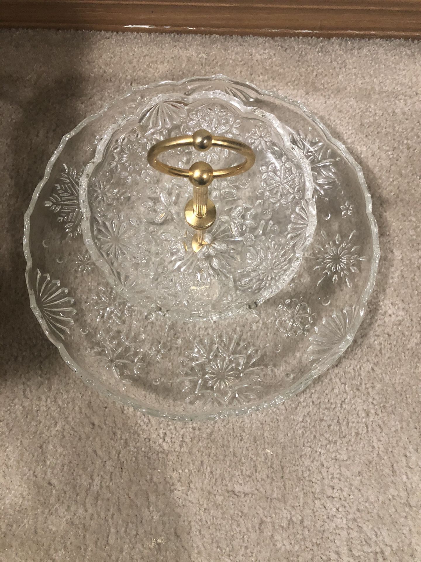 Vintage Walther Glas Saturn 2 Tiered Pressed Glass Serving Platter Tray Plate