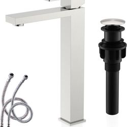 KENES Brushed Nickel Vessel Sink Facuet Single Handle Tall Bathroom Sink Faucet