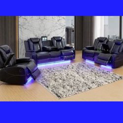 💥FREE DELIVERY💥Brand New POWER, LED, USB  3PC Reclining Sofa Loveseat Chair Set 