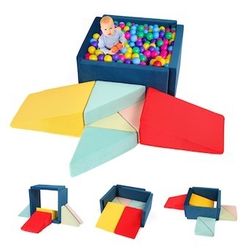 8-Piece Fabric Soft Foam Climbing Blocks with Ball Pit for Toddlers Baby Climbing Toys for Toddlers 1-3 Inside Soft Play Set for Kids' Development Gro