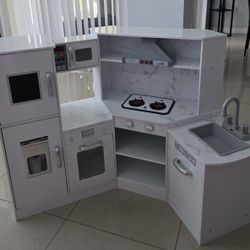  Juego de cocina para niños, juguetes de cocina de simulación con lavabo, luces y sonidos reales, microondas, horno, pizarra, máquina de hielo,