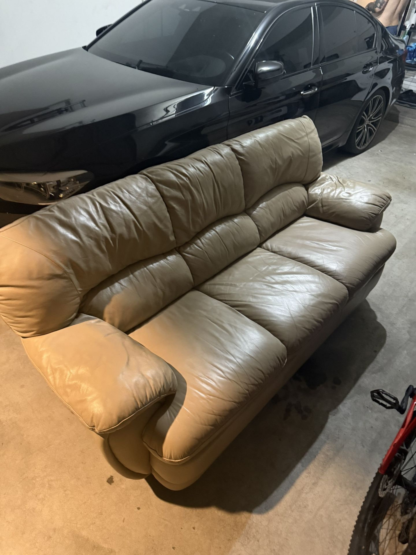 Tan Leather Couch Set + Black Recliner (Single Couch)