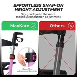 C105 $60  Rollator Walker with 8” All Terrain Wheels, 8 Level Adjustable Handle, Foldable Walkers for Seniors with Seat & Backrest, 300lbs, Purple  Ma