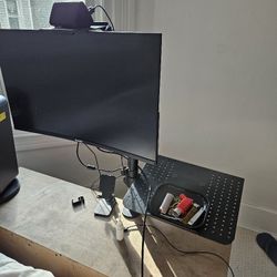 WALI Single LCD Monitor Desk Mount Fully Adjustable Stand with Extra Laptop Tray for 1 Laptop Notebook up to 17 inch and 1 Screen up to 27 inch, 22 lb