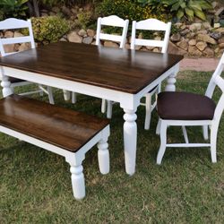 Dining Table Chairs And Bench Solid Wood Kitchen Table Set 