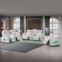 Sofa and Loveseat Power Recliners, White Faux Leather, New Especial price 