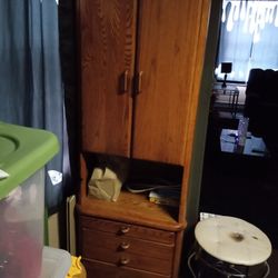 Solid Oak Dresser & 2 Cabinets 