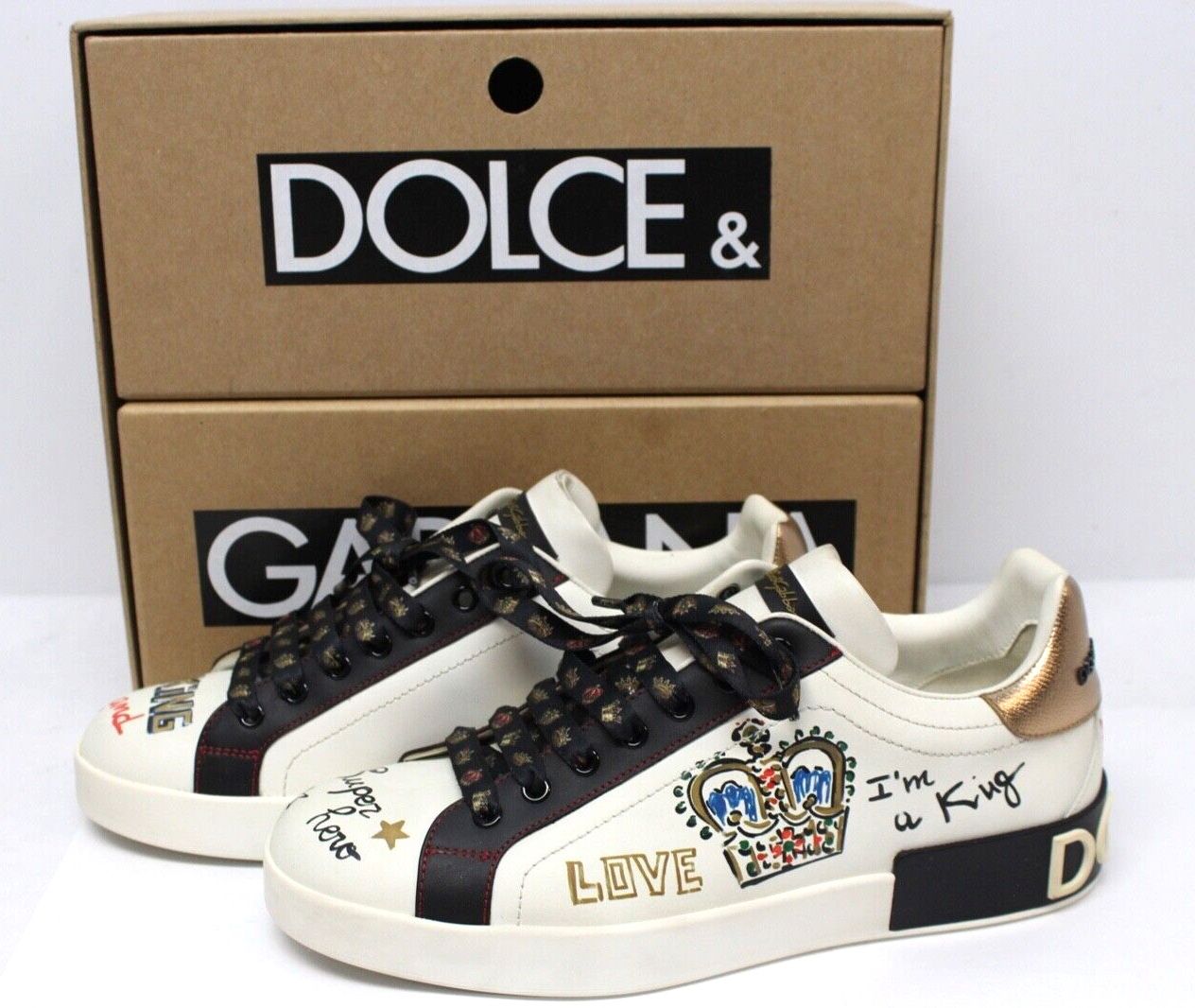 Dolce & Gabbana Portofino sneakers in printed nappa calfskin with patch - 8.5 US shoes casual clothing accessories NO Prada Gucci Versace Balenciaga L