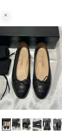 CHANEL Black Caviar Leather Ballet Flats