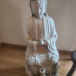 Ceramic 31" Blanc De Chine Guan Yin Statue
