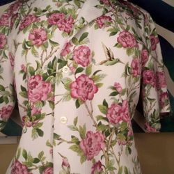 Vintage Cream Blouse with Pink Roses – BonWorth – Size Small