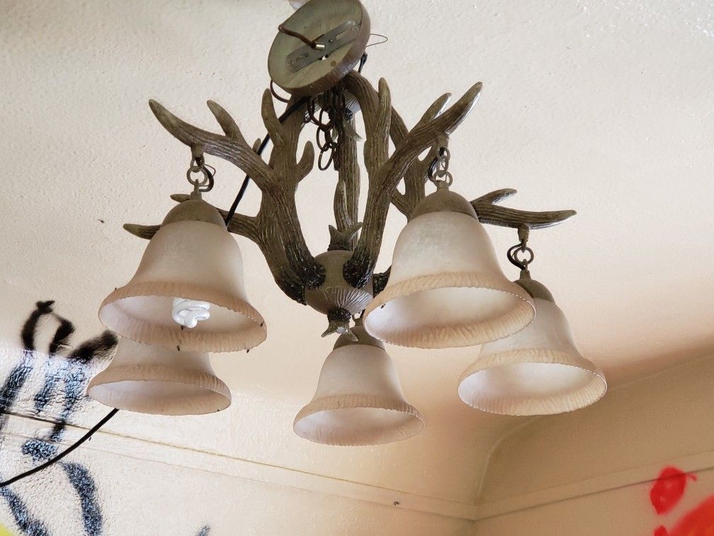 Deer buck anthers ceiling light fixture cottage cabin hunting man cave
