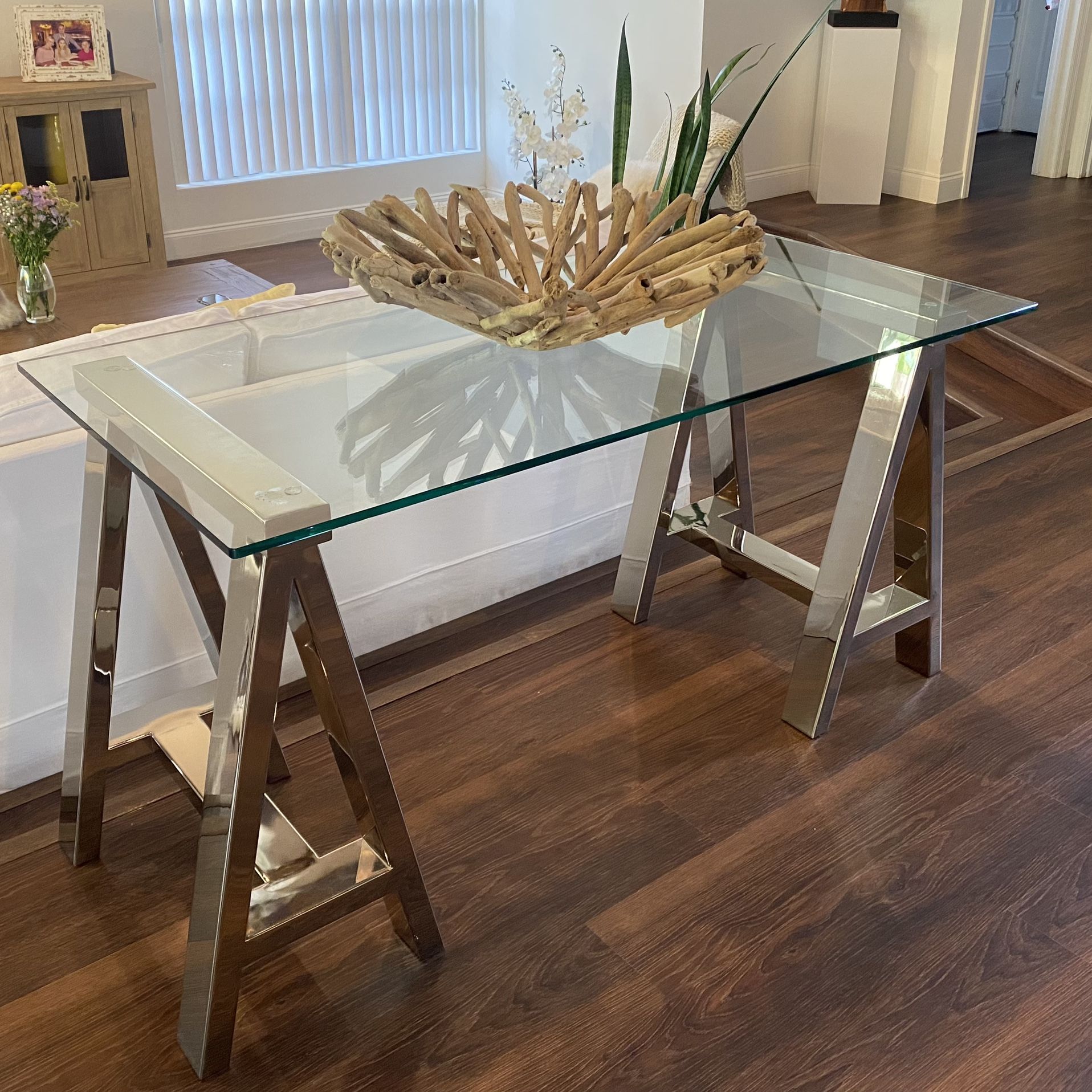 Glass Top Silver Modern Table / Desk