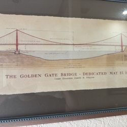 Framed Golden Gate Bridge Blueprint Print – Vintage Style