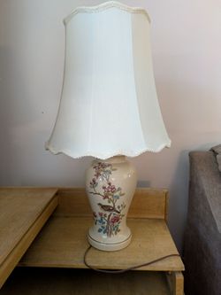 Table Lamp with Lamp Shade.  Porcelain & Hand Painted.  Works Well.