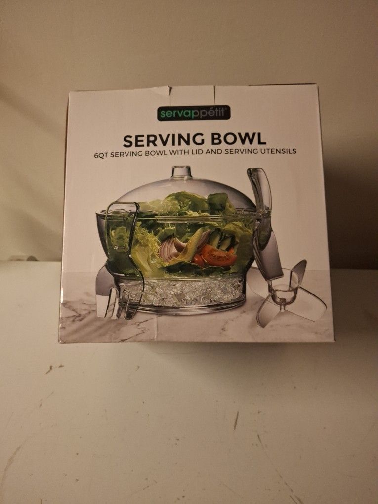 New! 6 Qt Serving Bowl/utensils