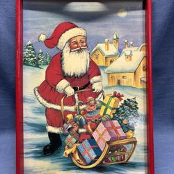 Vintage Wooden “Santa & Sleigh” Decorative Tray - Great Condition! 