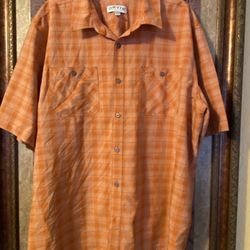 Orvis 2X Mens Short Sleeve Tech Shirt Orange Plaid Large Quick Dry Outdoor