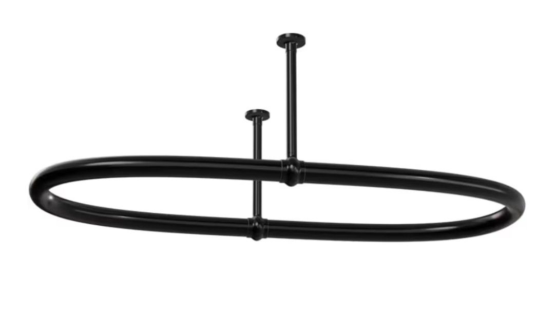 SATOH Oval Shower Curtain Rod for Bathroom Ceiling Mounted Low Carbon Steel Shower Curtain Rail for Clawfoot Tub Black Curtain Rod with Adjustable Cei