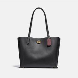 COACH Polished Pebble Leather Willow Tote with Interior Zip Pocket - Black