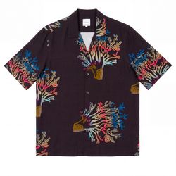 Paul Smith Black Coral Print Camp Collar Short Sleeve Shirt