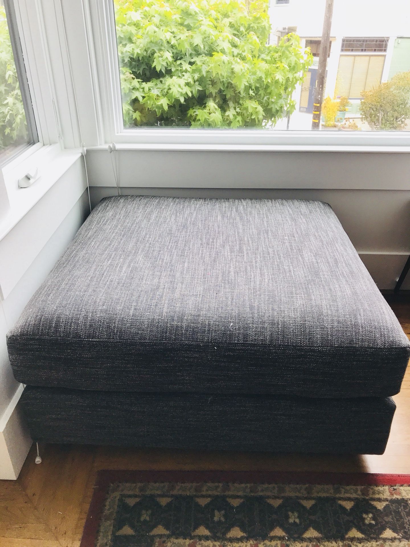 BRAND-NEW West Elm Urban Ottoman in Heathered Tweed Charcoal
