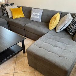 5- Piece Modular Costco Sectional Couch With Coffee Table Included 