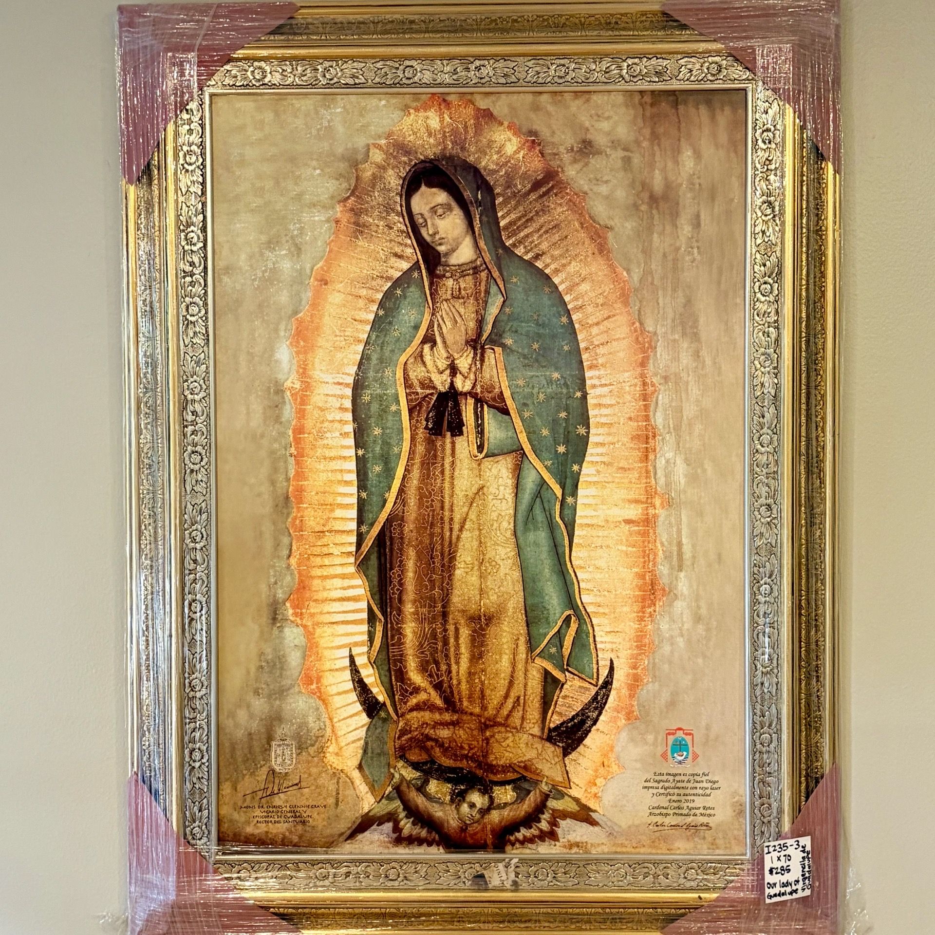 Cuadro Virgen de Guadalupe 1mtx70cm (sin marco). Framed wall art Our Lady of Guadalupe 49x38