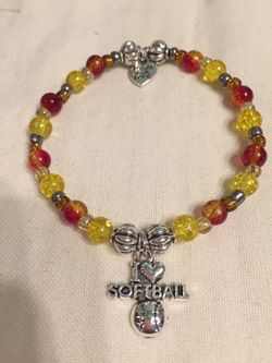Handmade Stretch Bracelet with Glass Beads and Softball Charm (34)