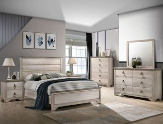 SALE!! NEW RUSTIC White Wash WOOD Bedroom Set KING QUEEN $10 DOWN