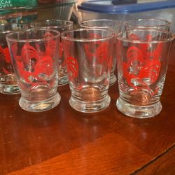 Vintage Red Rooster Juice Glasses 7 Available