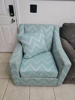 Teal Chevron Swivel Armchair