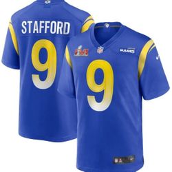 Brand New Los Angeles Rams Jersey Matthew Stafford Blue With Super Bowl Patch Kids Youth Sizes Medium, Large