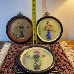 JUEGO DE CUADROS ANTIGUO DE MADERA Y PINTURA