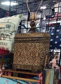 Embossed Metal Lamp with outlet