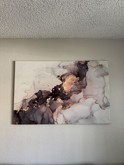 Large 47” x 32” Abstract Canvas Wall Art – Black/Gold/Neutral