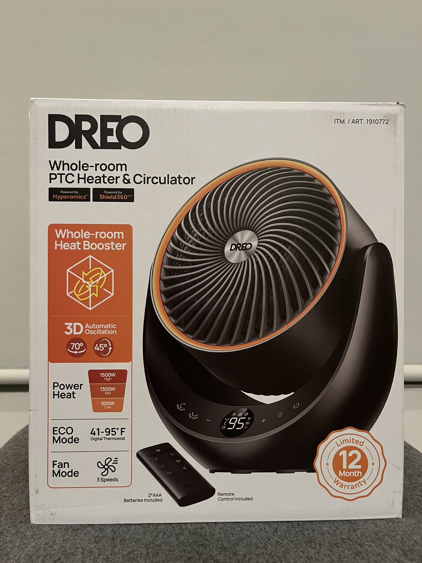 DREO 1500W Portable 3D Automatic Oscillating Ceramic Heater