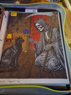 Hand Drawn Grimm Reaper and Black Cat