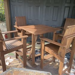 Teakwood Patio Dining/Bar Table and chairs