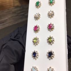 10k Gold All Birth Stone With Diamond Earrings In Stock ..💎💎💎