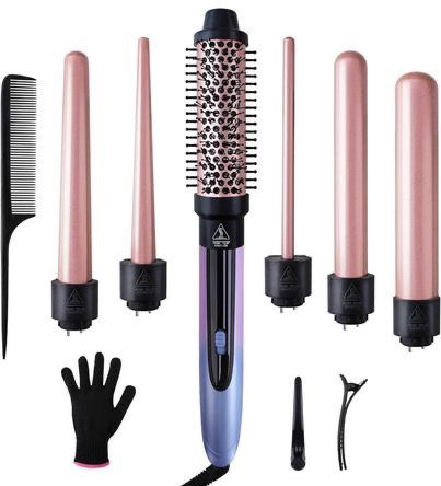BRAND NEW 6 in 1 Hair Curling Wand Set with Curling Brush