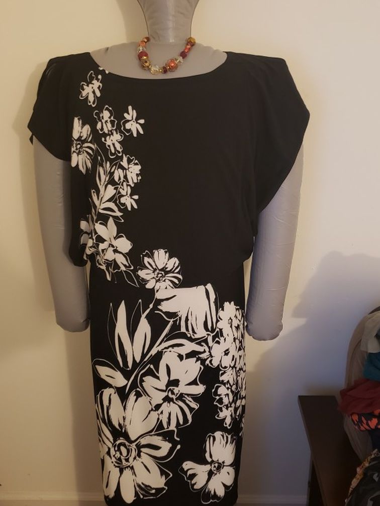 Olivia Matthews Floral Black & White Dress- Medium