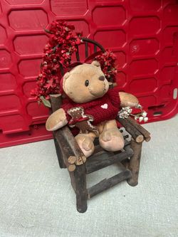 Teddy Bear with Wooden Chair
