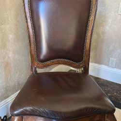 3 Ornate Carved Wood Dining Chair Leather Seats