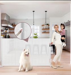 New Reinforced 41 Inch Tall Retractable Dog Gate 80 Inch Extra Wide Baby Gate with Support Rods – Prevents Crawling Under, Indoor Retractable Baby Gat