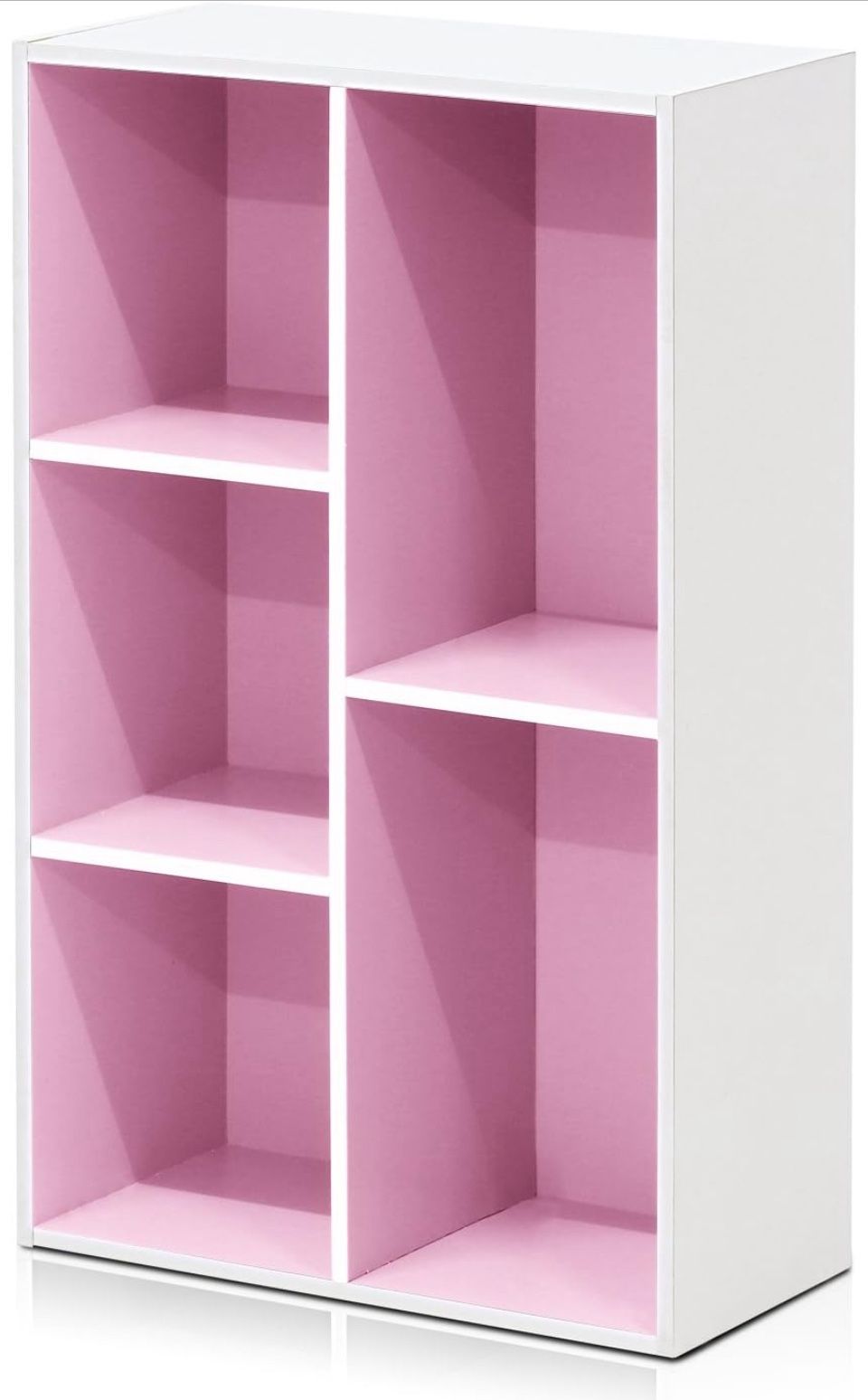 Open Box Furinno Luder Bookcase / Book / Storage , 5-Cube, White and pink