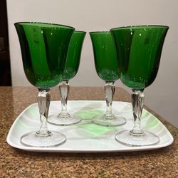 4 Glass Cups (Green Color)
