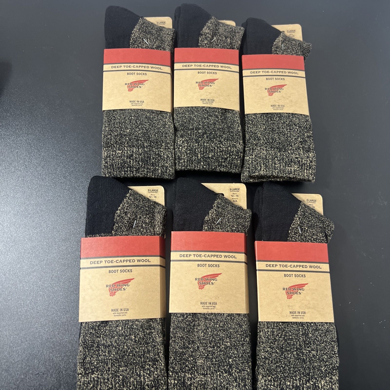 Red Wing Boot Socks. 6 Pack. Deep Toe-Capped Wool, X-Large Men's 12-15