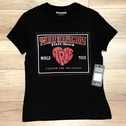 True Religion Rhinestone Heart Love World Tour Fashion Graphic T Shirt Womens S